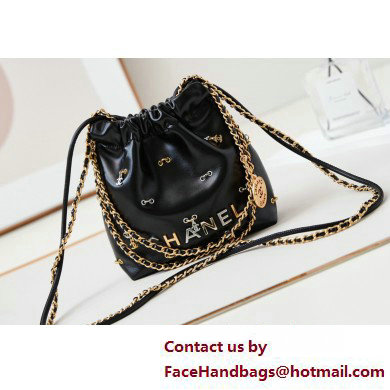 Chanel Shiny Lambskin  &  Gold-Tone Metal CHANEL 22 Mini Handbag AS3980 Black/Charms